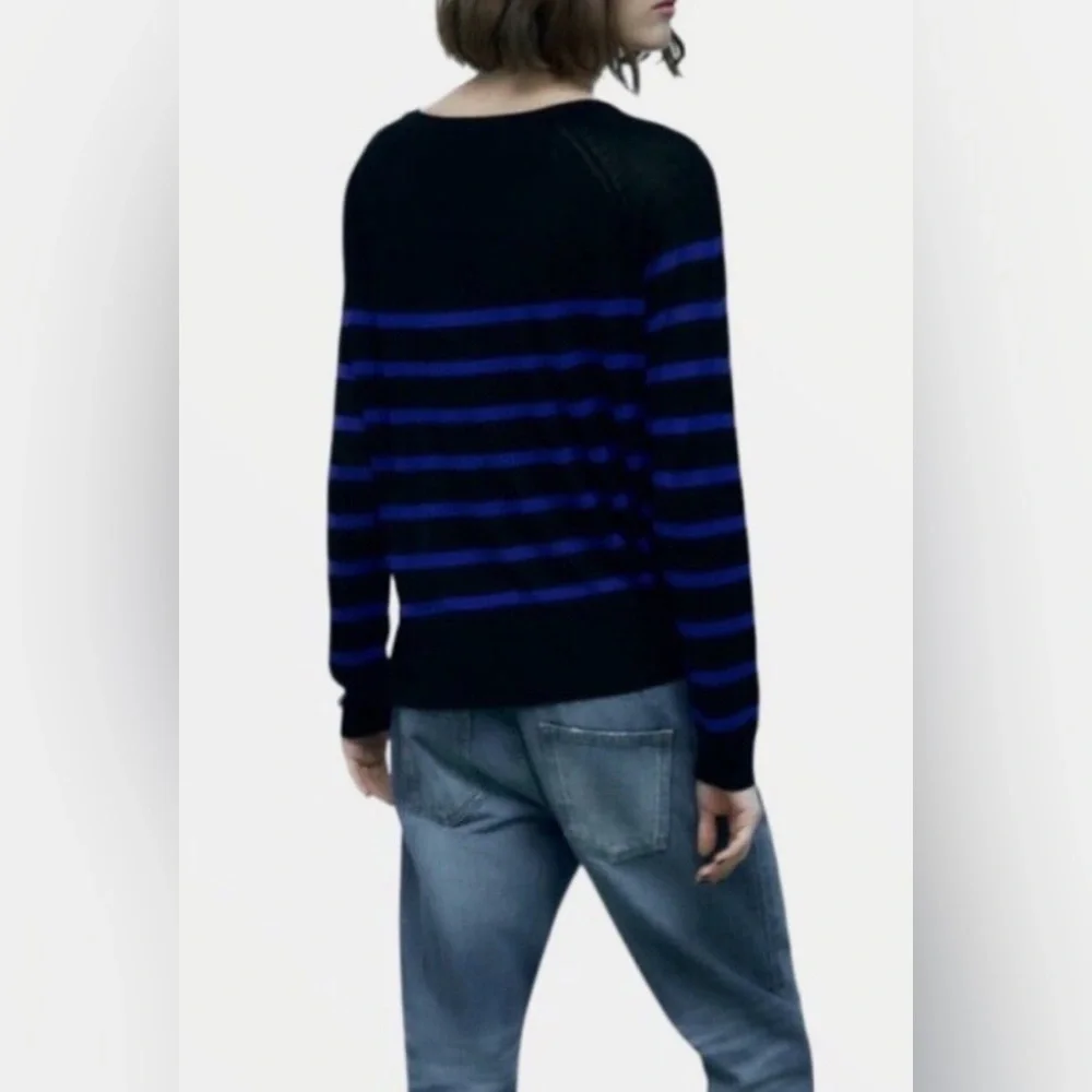 Zara Black and Blue Nautical Crew Neck Sweater lightweight Great for spring - Picture 5 of 10